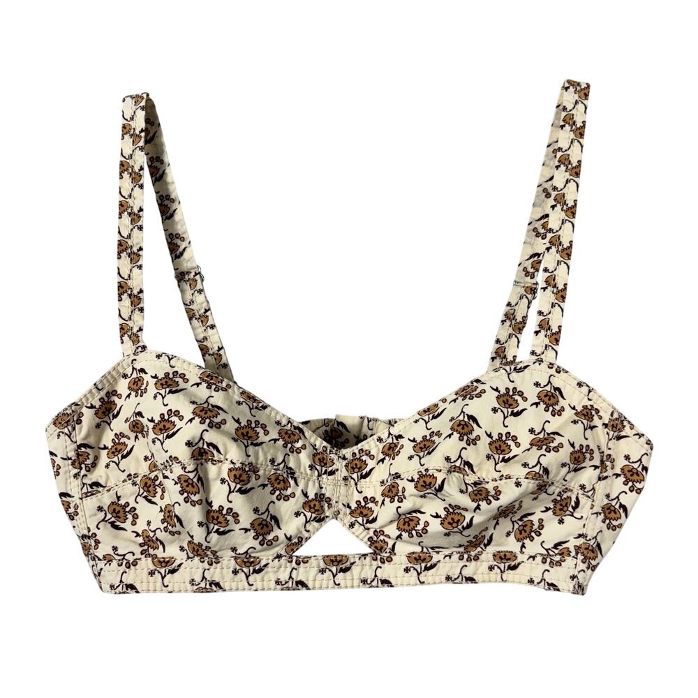 Tory Burch Dandelion Floral Bra Top Size 2 Cotton Bralette Cottagecore Y2K - Picture 2 of 10